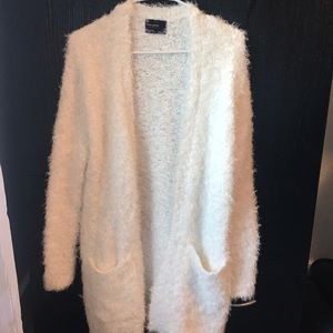White fuzzy cardigan